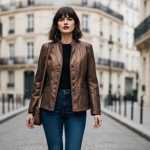 Coldwater Creek Metallic Bronze Snap Front Cotton Twill Jacket - Size 12P